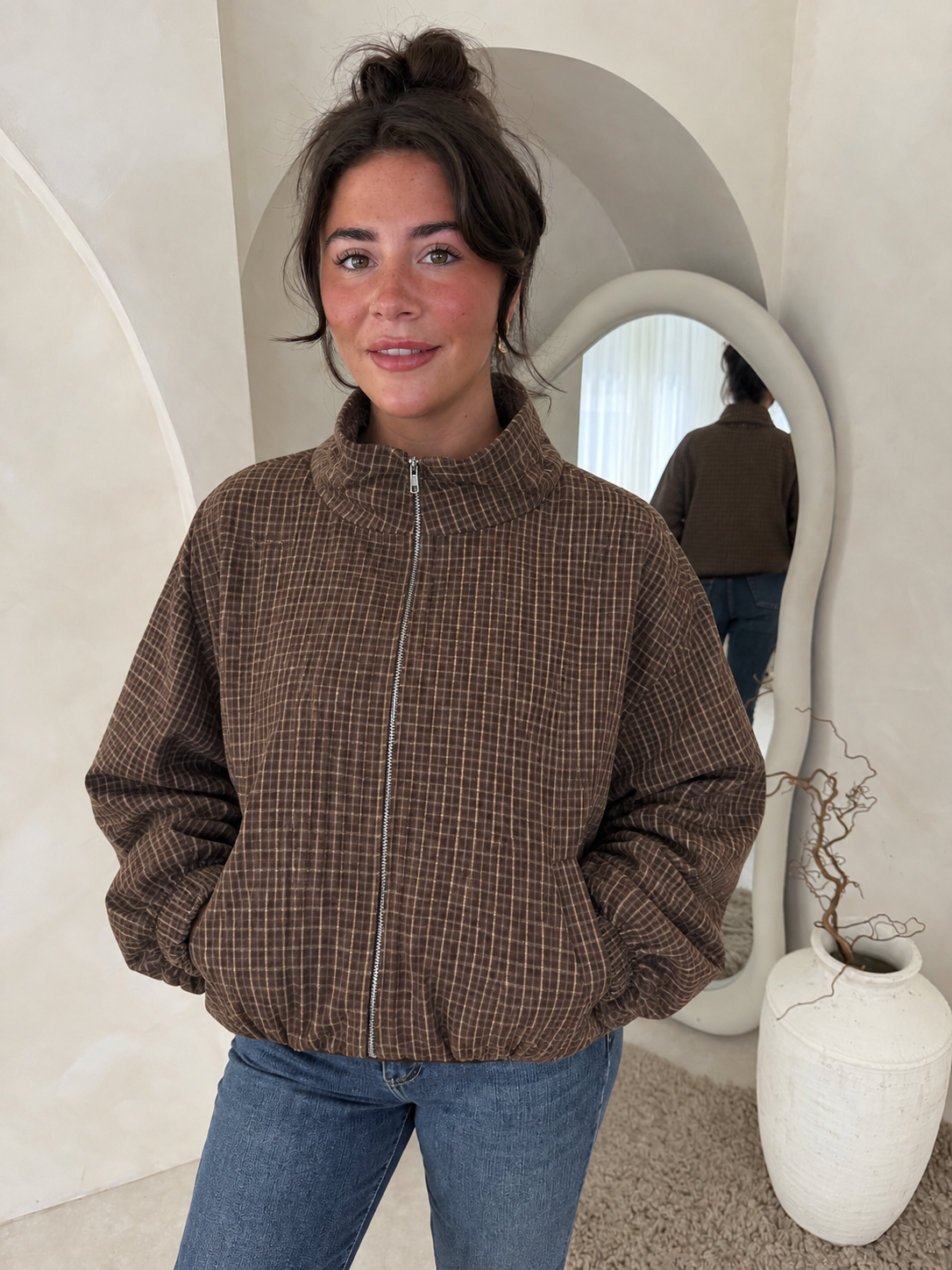 Checked lightweight jacket in chocolate
