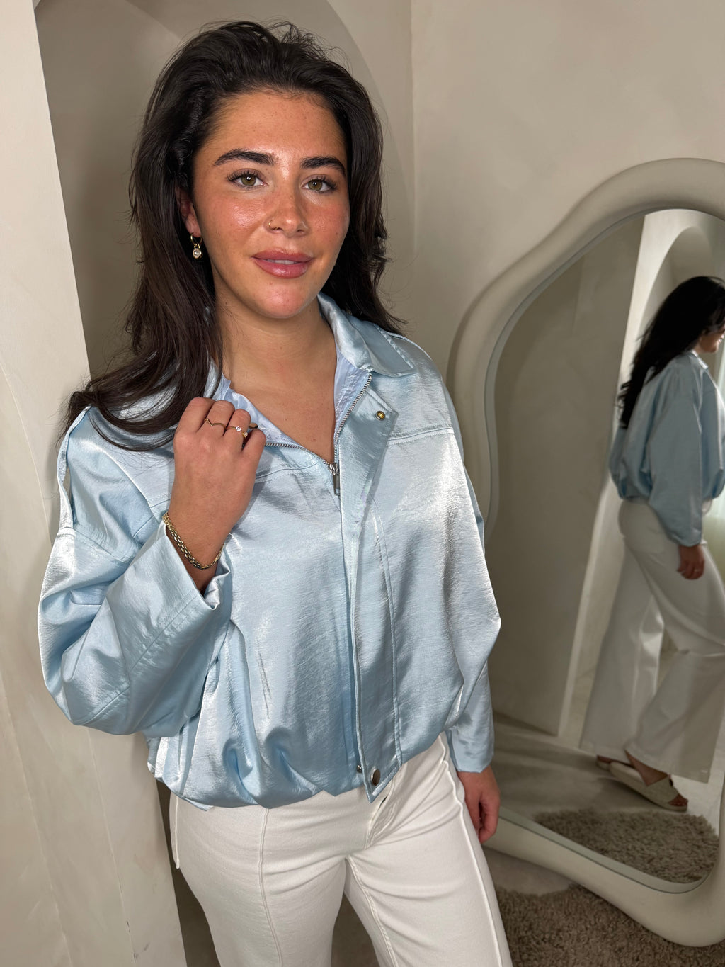 Silky Bomber Jacket in blue