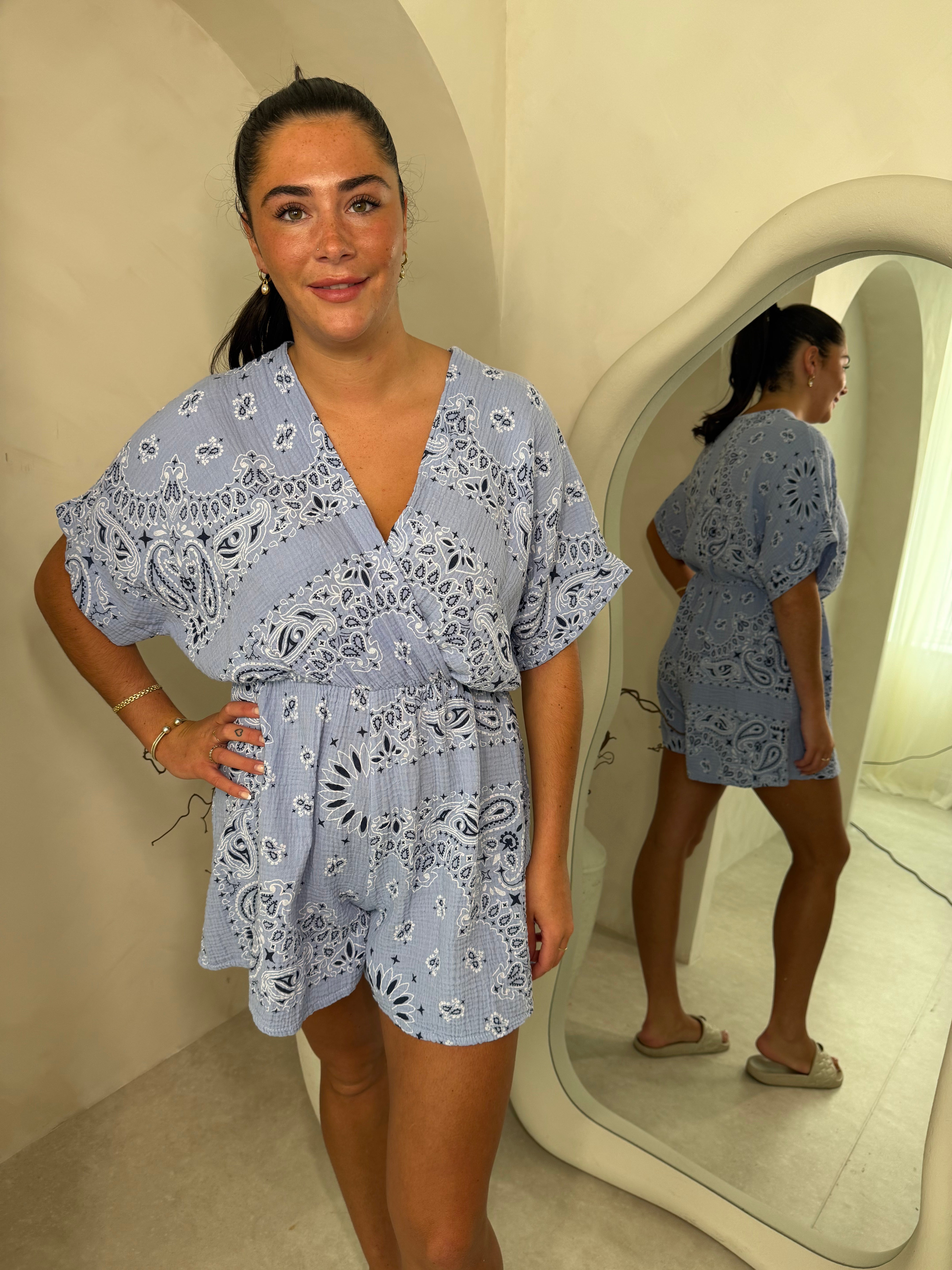 Hankie playsuit in blue Main image