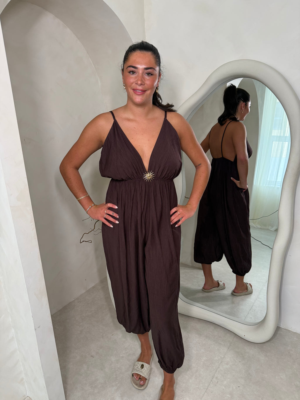 Sunstruck jumpsuit in chocolate