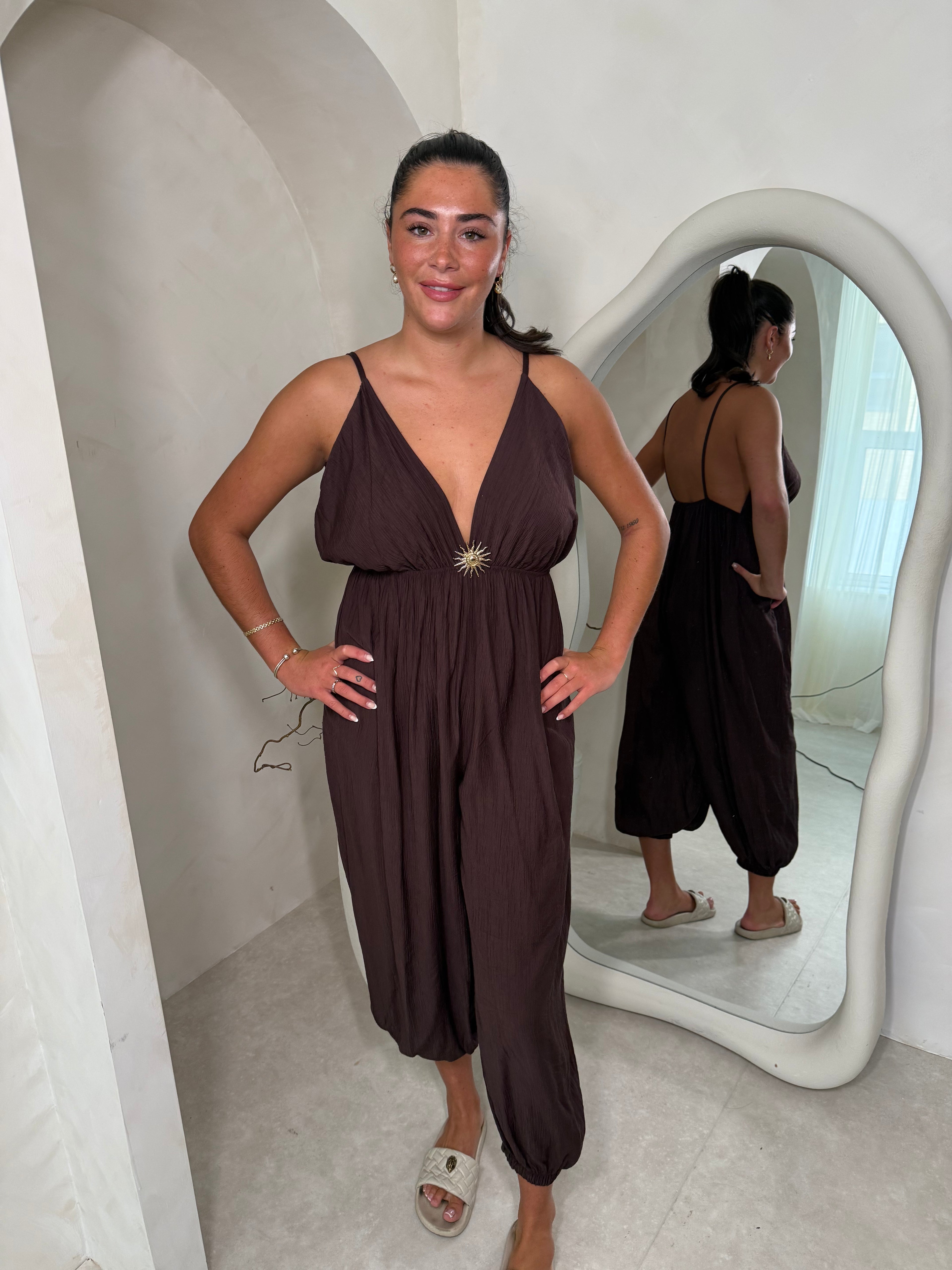 Sunstruck jumpsuit in chocolate