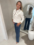 Military style zip up top in cream