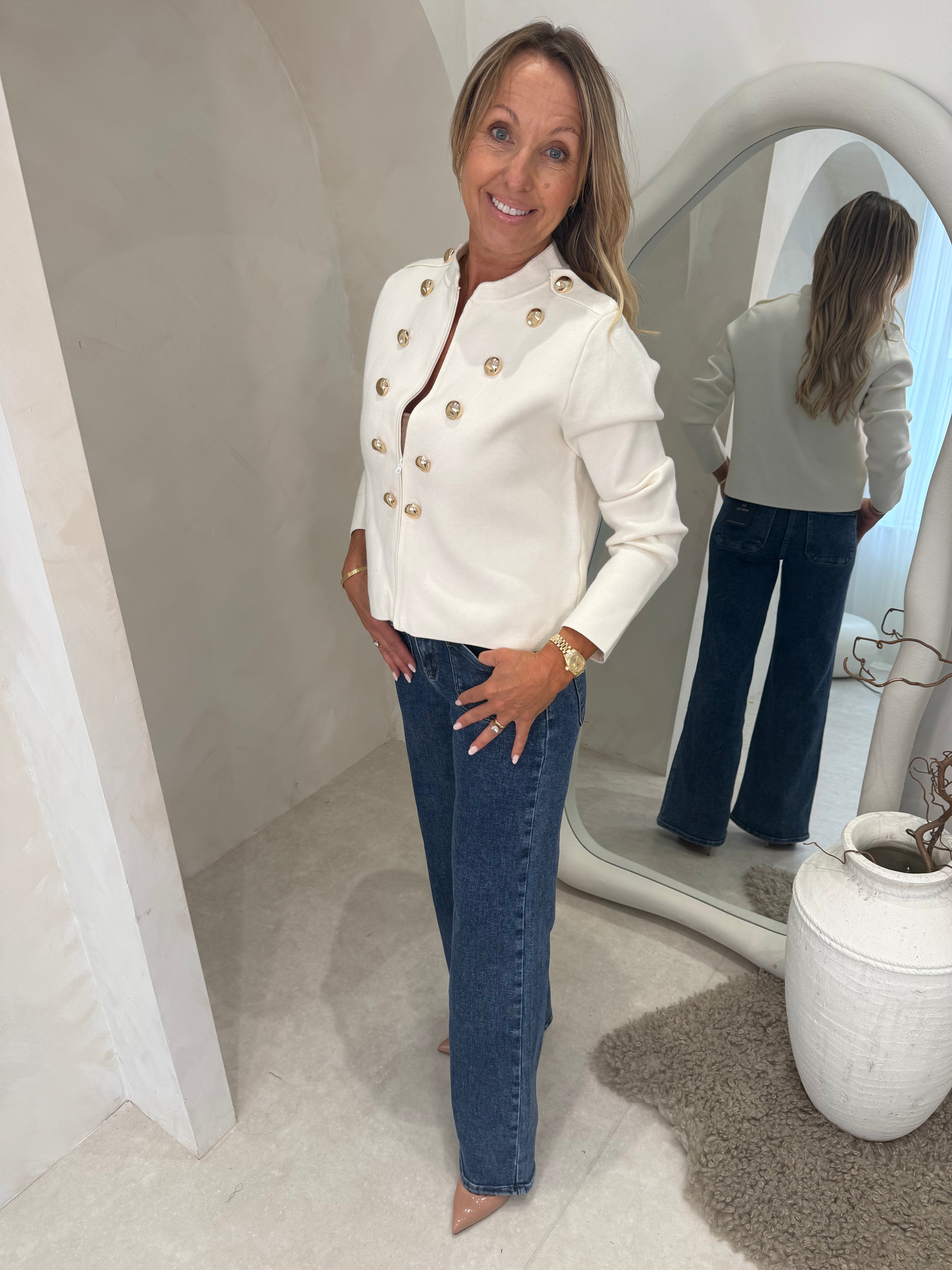 Military style zip up top in cream