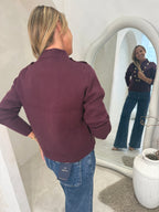 Military style zip up top in burgundy