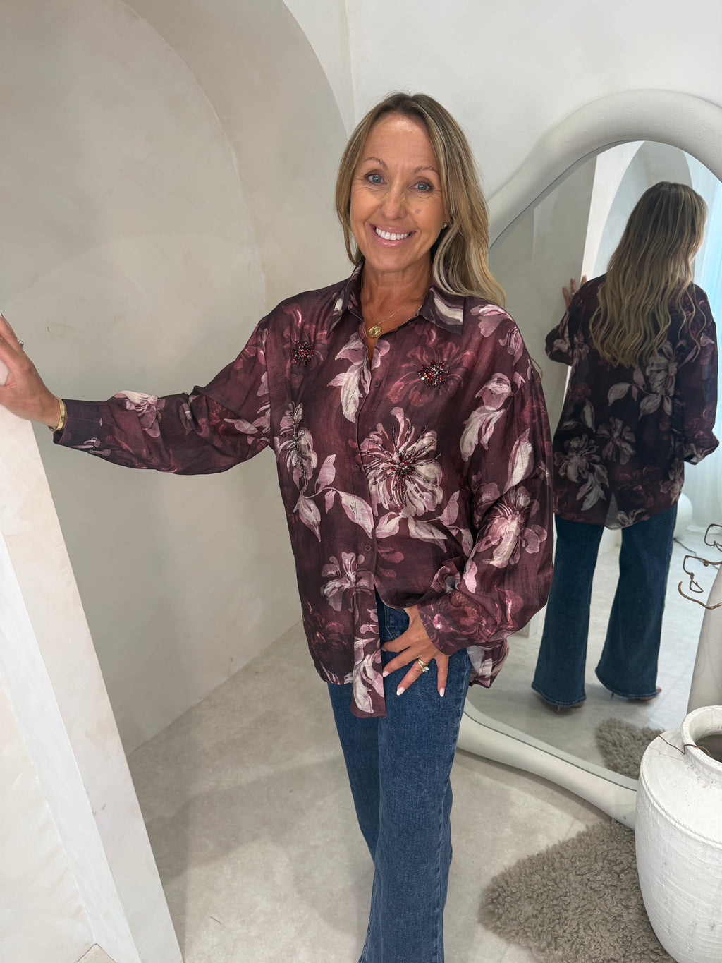Autumn blouse with beading