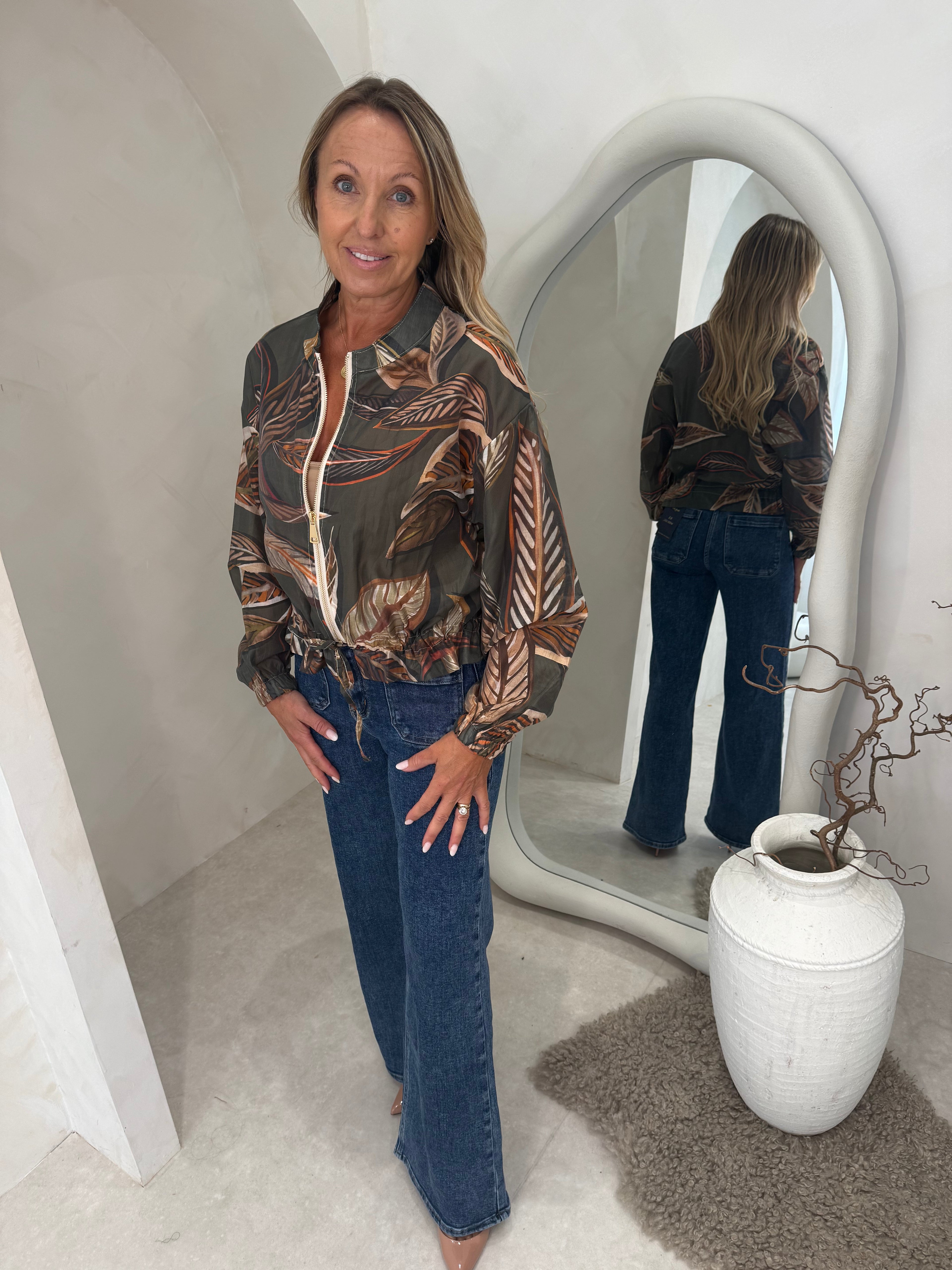 Leaf print jacket in olive