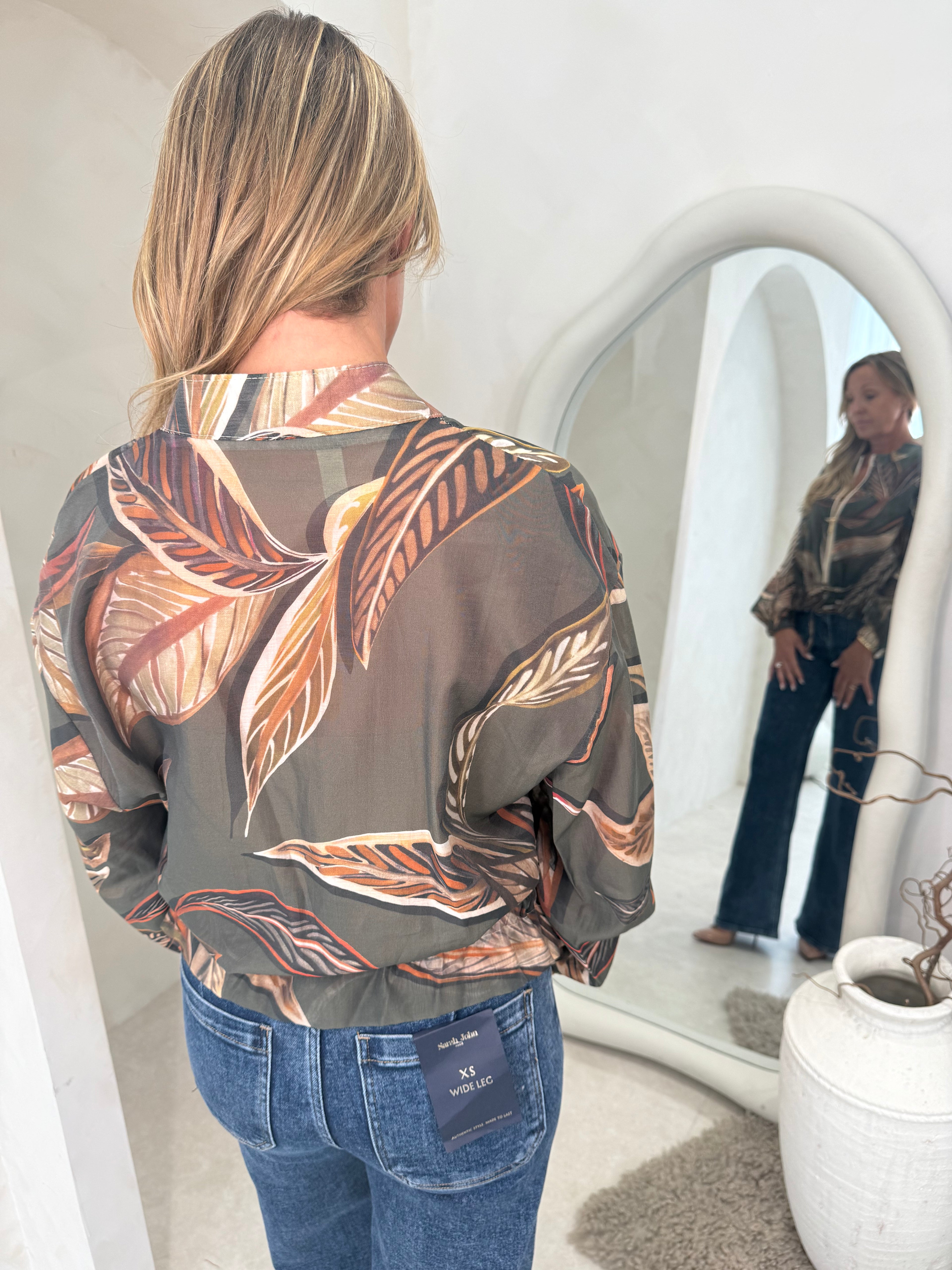 Leaf print jacket in olive