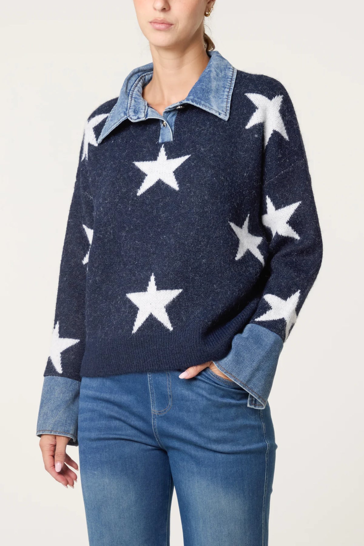 Stella jumper with denim trim