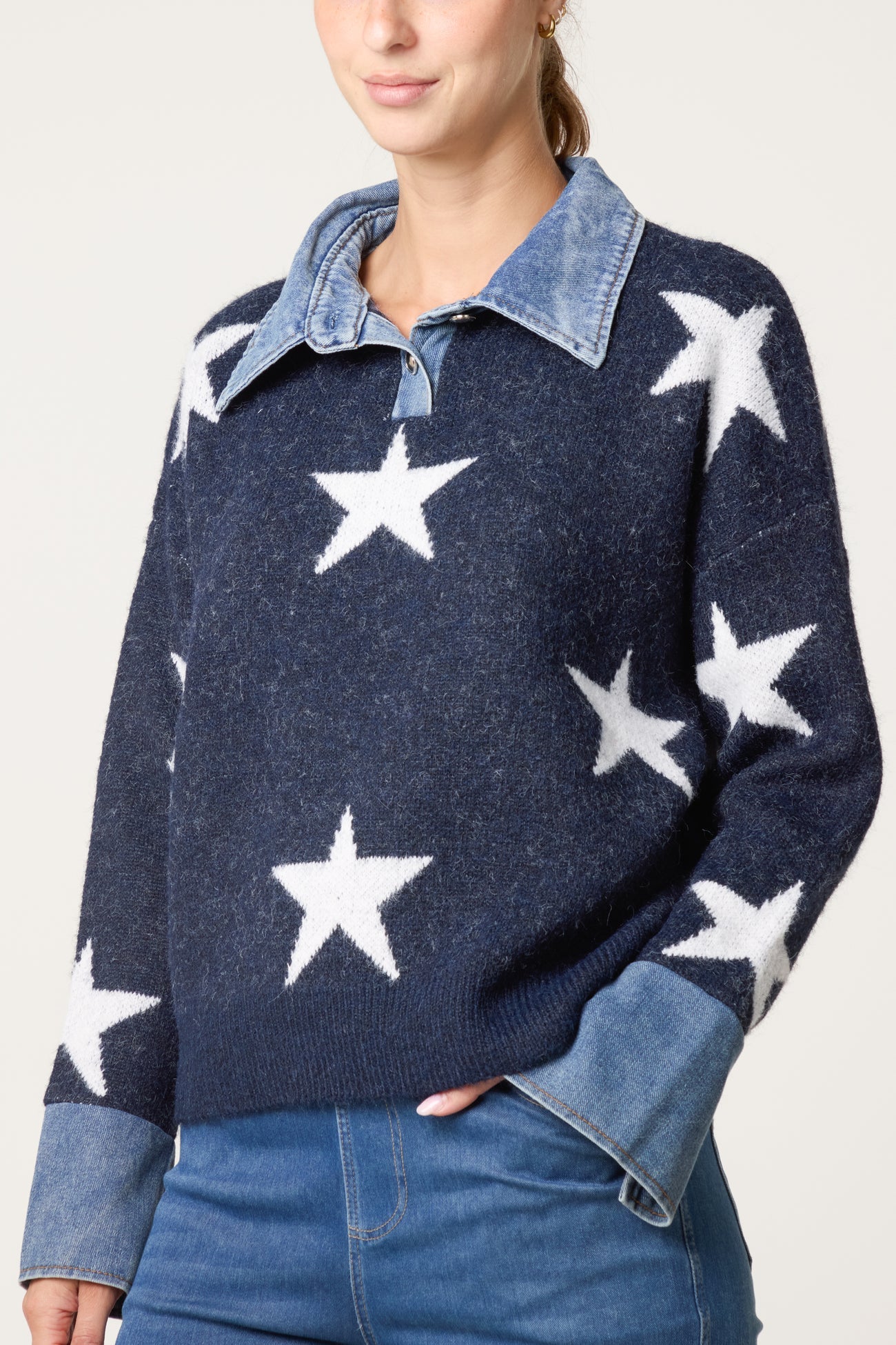 Stella jumper with denim trim Secondary image