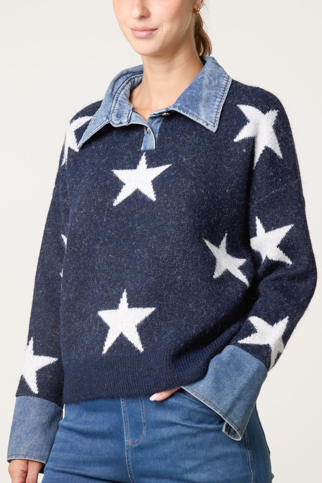 Stella jumper with denim trim