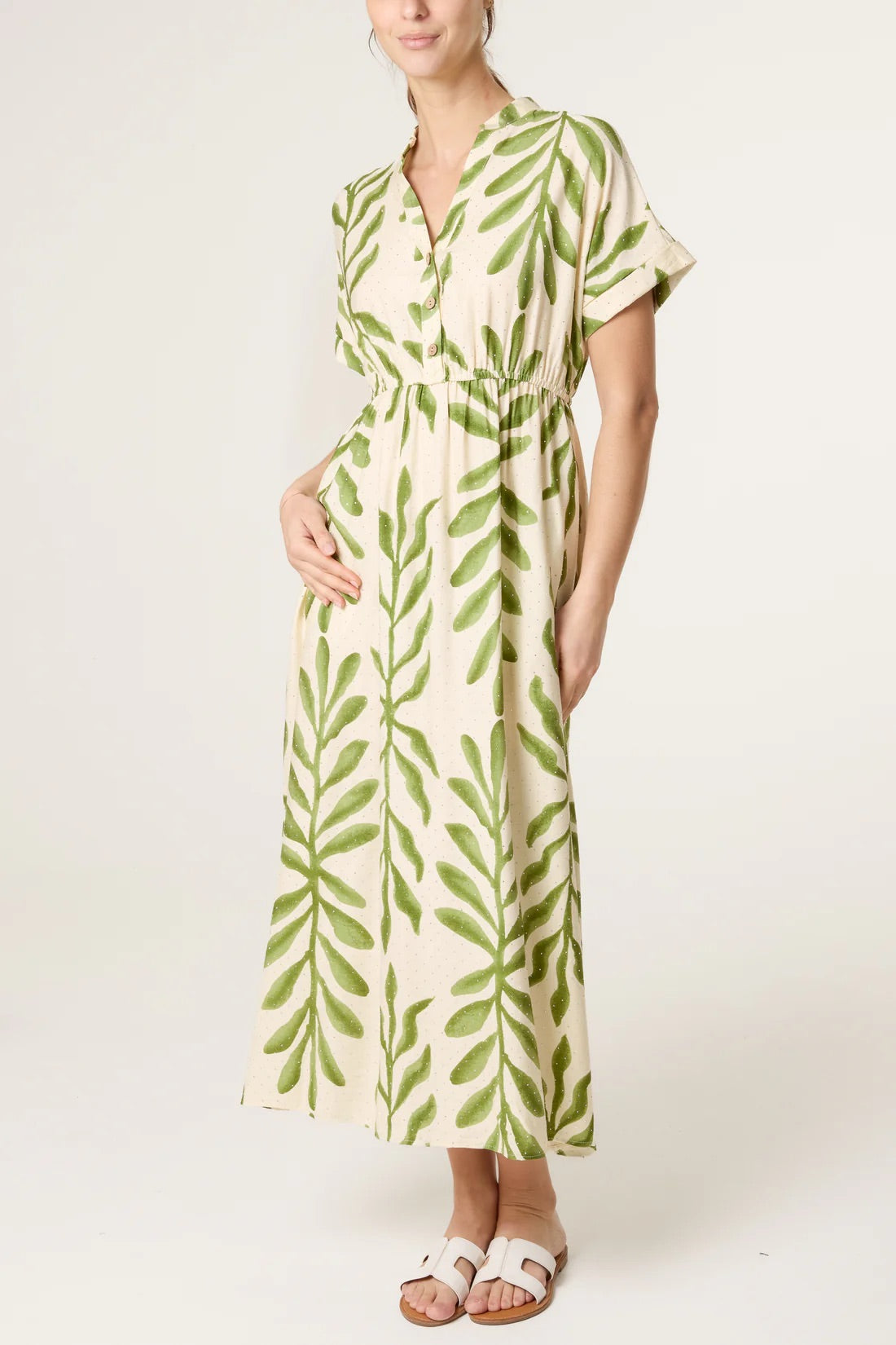 Leaf print dress with diamante Main image